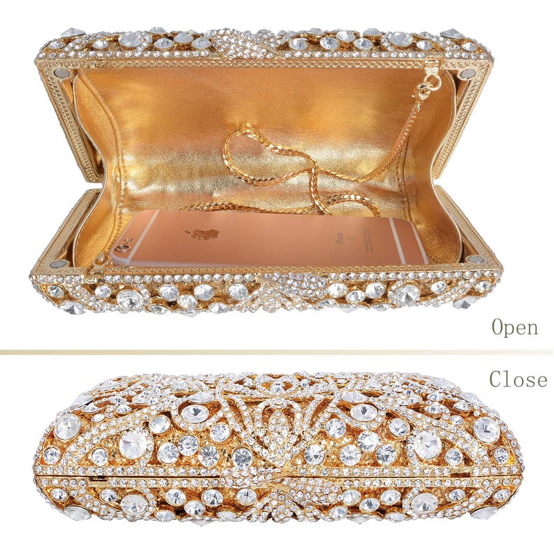 MOSSMON Luxury Crystal Clutch Women Rhinestone Evening Bag for Party and Wedding Gold - Image 4